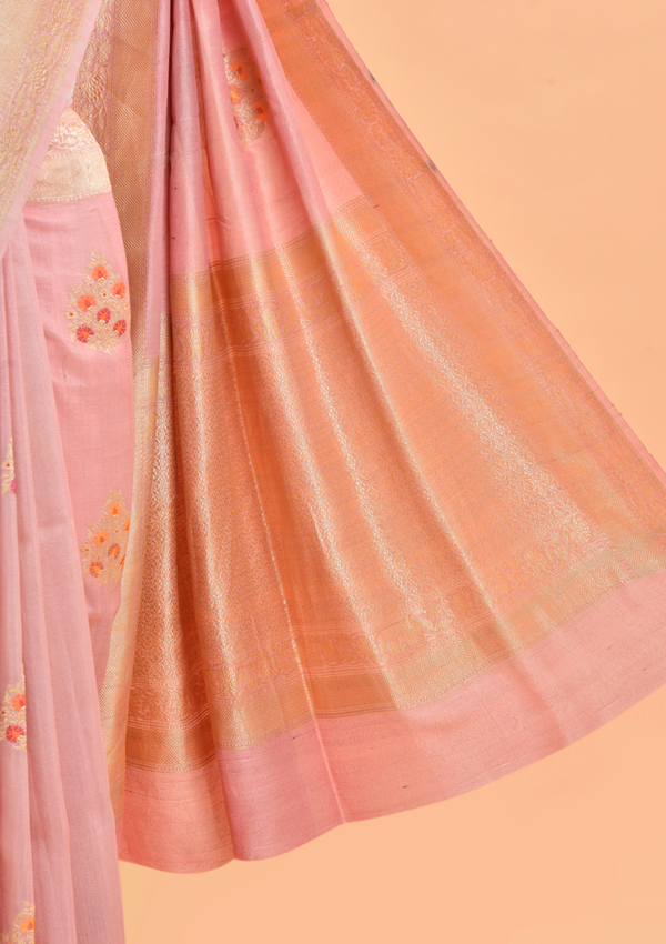 Peach Butta Saree in Georgette Tussar