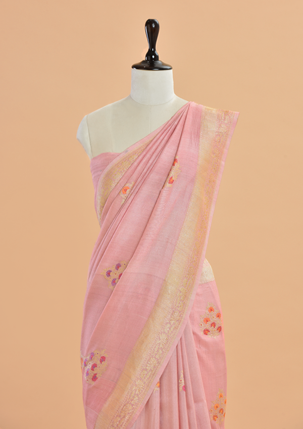 Peach Butta Saree in Georgette Tussar