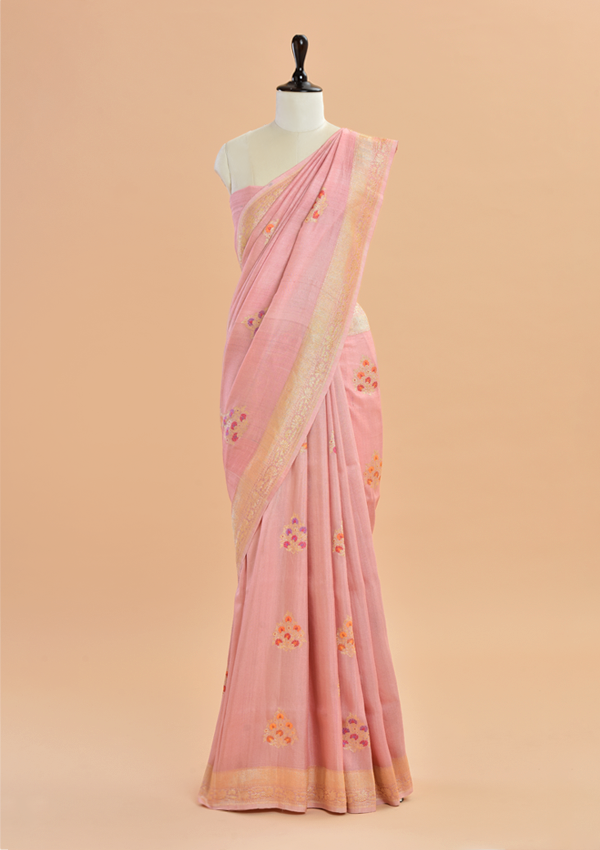 Peach Butta Saree in Georgette Tussar