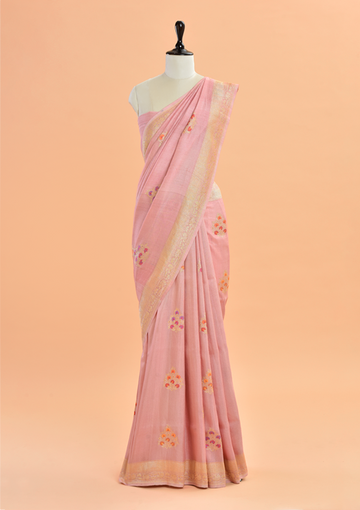 Peach Butta Saree in Georgette Tussar