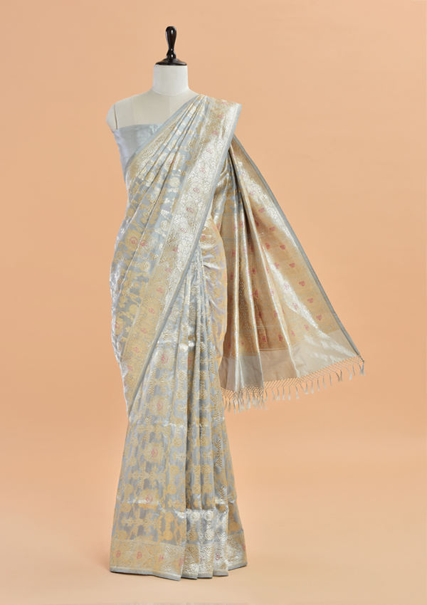 Grey Jaal  Saree in Silk