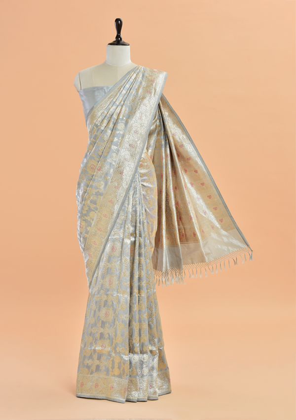 Grey Jaal  Saree in Silk