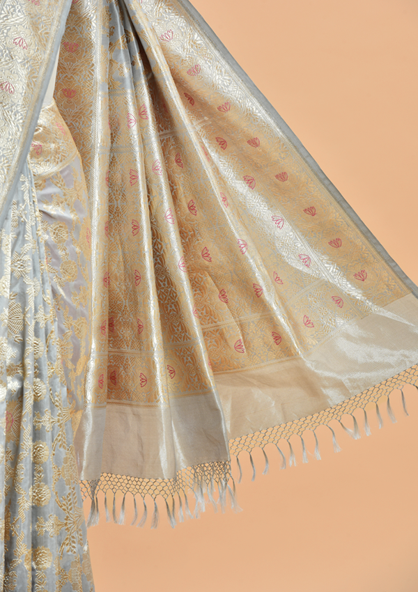 Grey Jaal  Saree in Silk