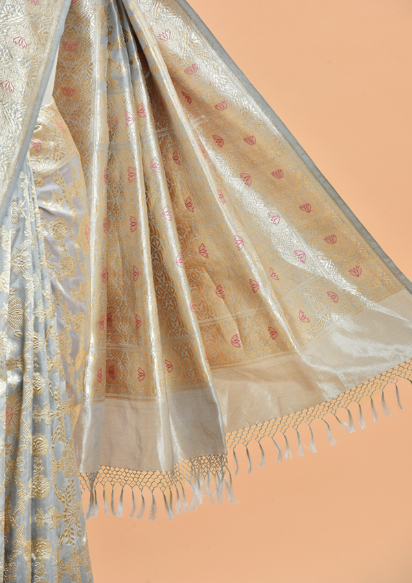 Grey Jaal  Saree in Silk