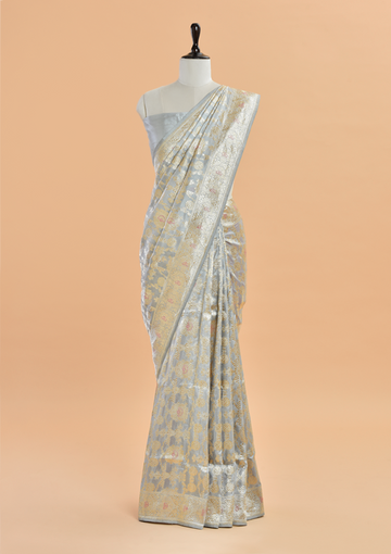 Grey Jaal  Saree in Silk