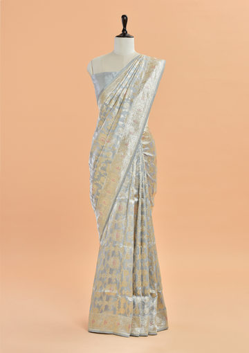 Grey Jaal  Saree in Silk