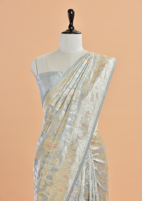 Grey Jaal  Saree in Silk