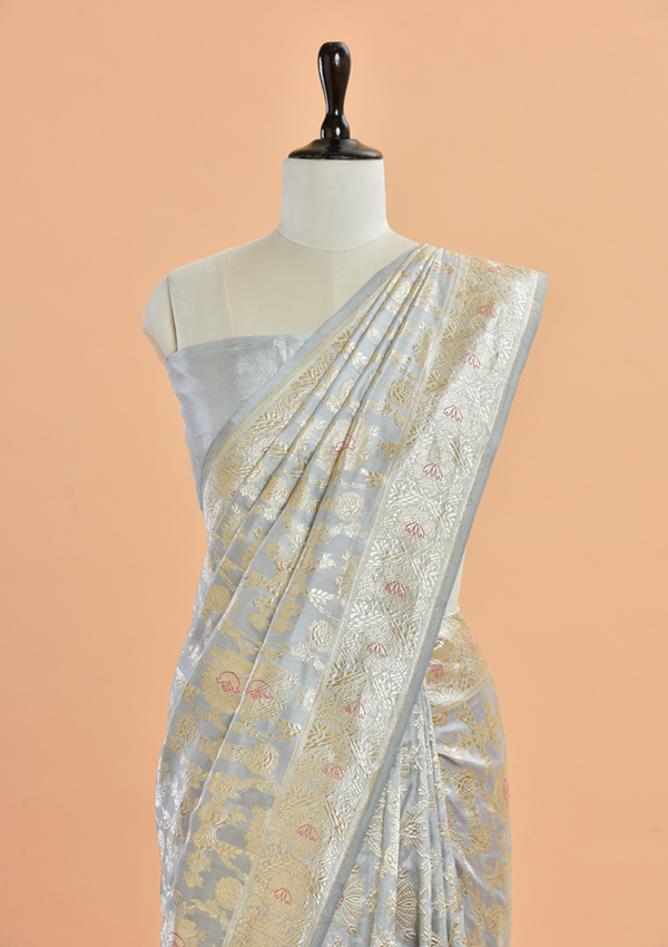 Grey Jaal  Saree in Silk