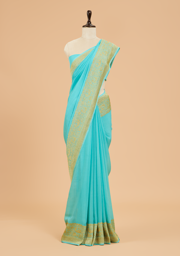 Firozi Plain Saree in Georgette