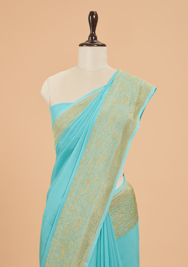 Firozi Plain Saree in Georgette