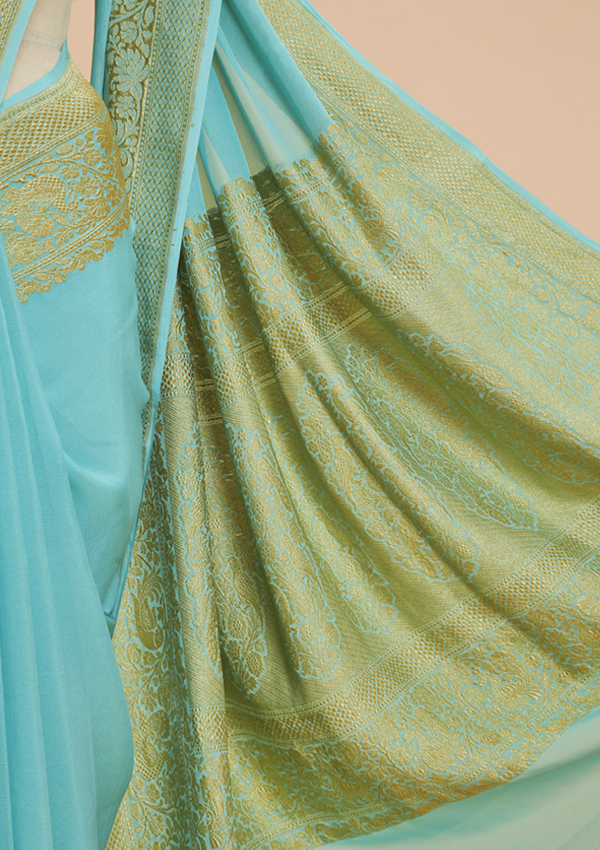 Firozi Plain Saree in Georgette