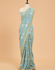 Sky Blue Jaal Saree in Georgette