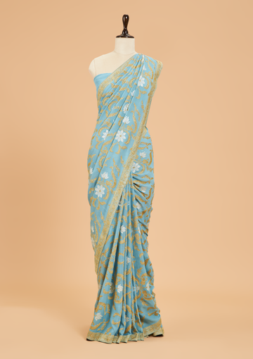 Sky Blue Jaal Saree in Georgette