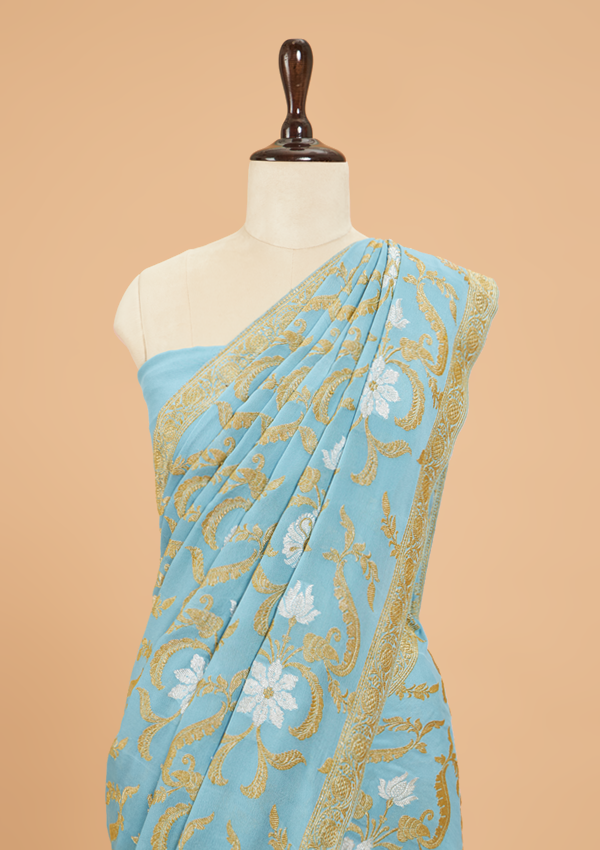 Sky Blue Jaal Saree in Georgette