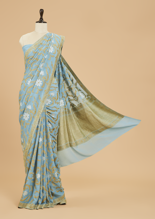 Sky Blue Jaal Saree in Georgette