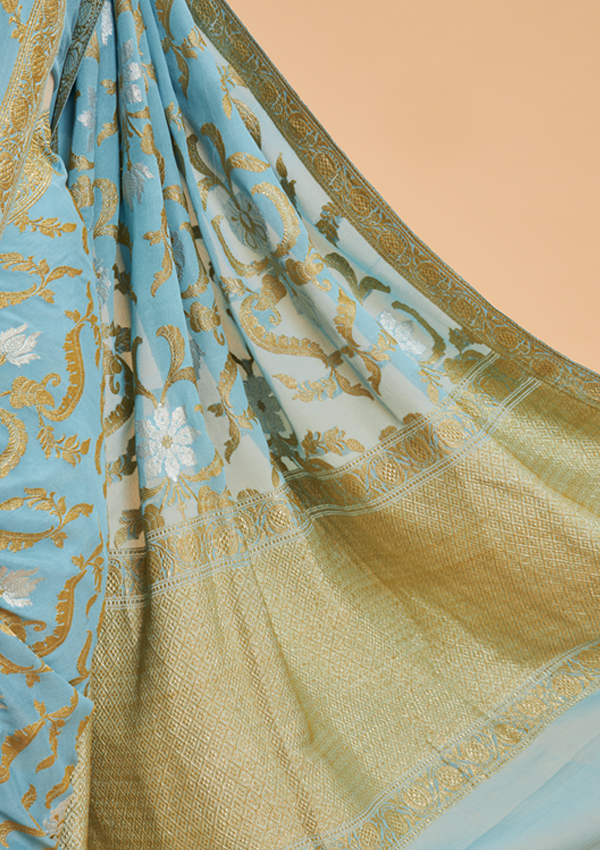 Sky Blue Jaal Saree in Georgette