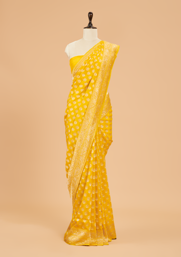 Yellow Butti Saree In Muslin Silk