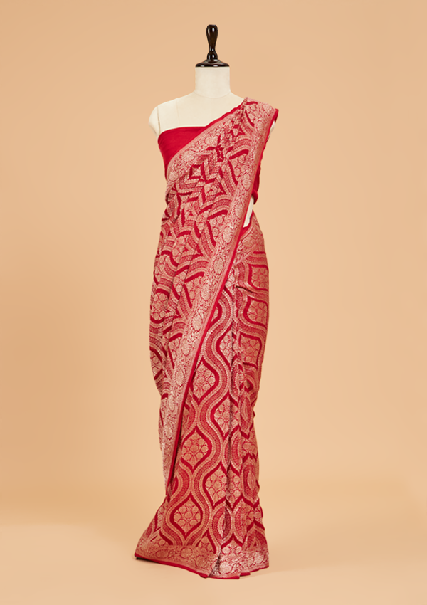 Red Jaal Saree in Georgette