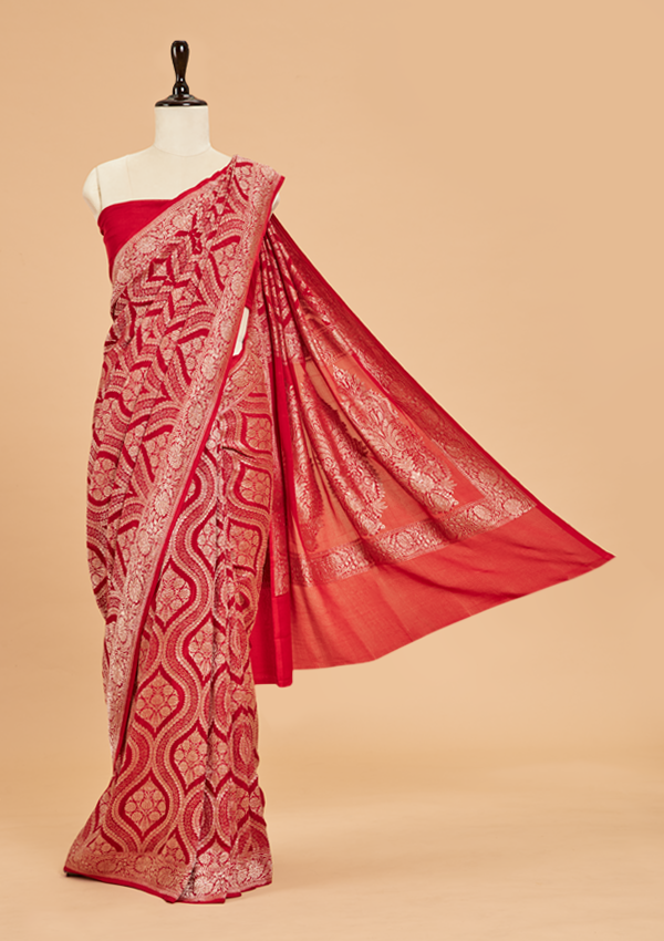 Red Jaal Saree in Georgette