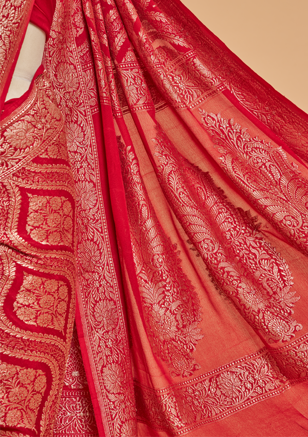 Red Jaal Saree in Georgette