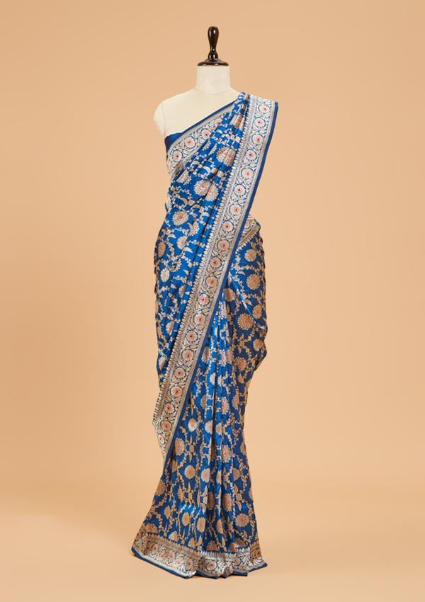 Royal Blue Jaal Saree in Silk