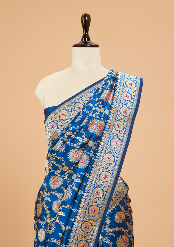 Royal Blue Jaal Saree in Silk