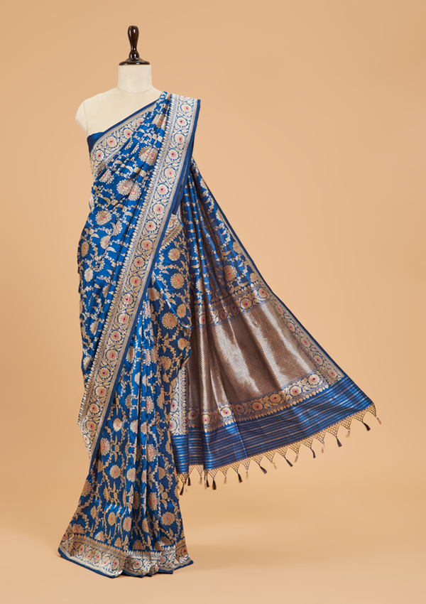 Royal Blue Jaal Saree in Silk