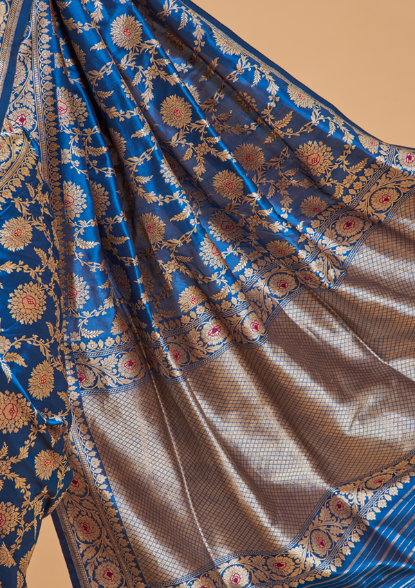 Royal Blue Jaal Saree in Silk