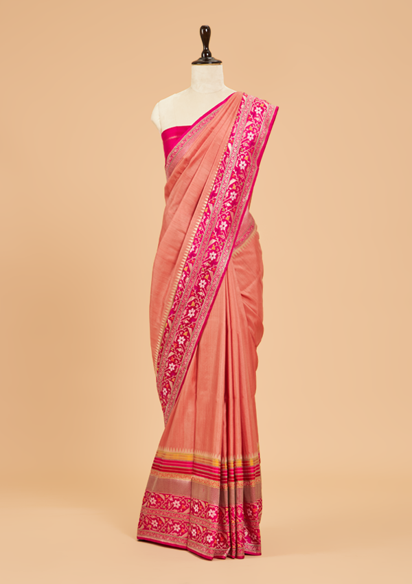 Gajar Pink Plain Saree in Silk