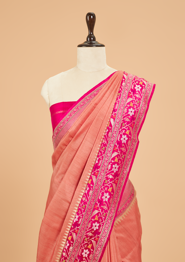 Gajar Pink Plain Saree in Silk