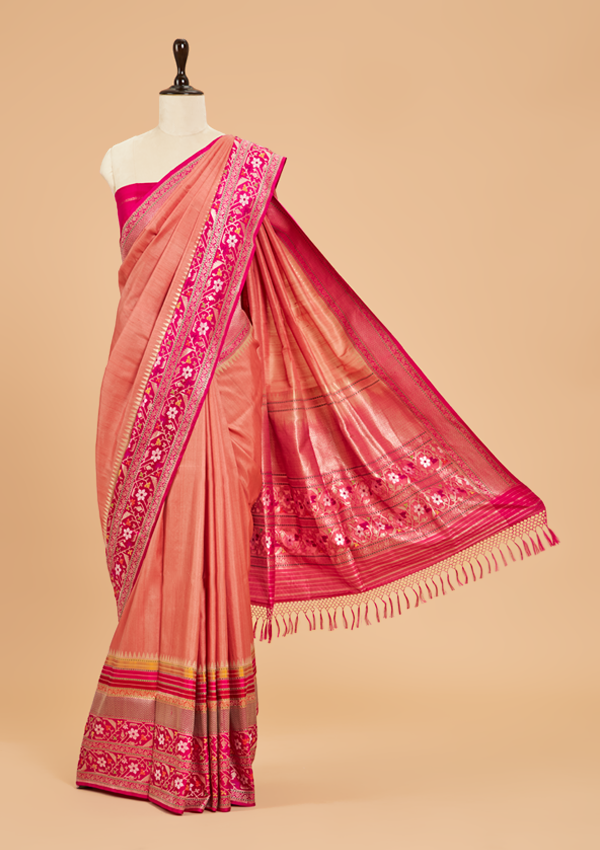 Gajar Pink Plain Saree in Silk