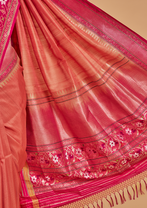 Gajar Pink Plain Saree in Silk