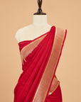 Red Plain Saree In Georgette Tussar