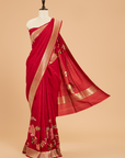 Red Plain Saree In Georgette Tussar