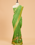 Green Plain Saree In Georgette Tussar