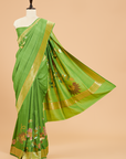 Green Plain Saree In Georgette Tussar