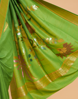 Green Plain Saree In Georgette Tussar