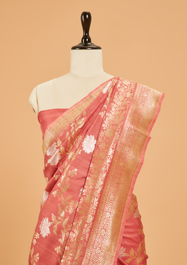 Peach Jaal Saree in Georgette Tussar