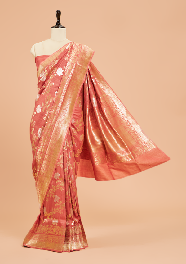 Peach Jaal Saree in Georgette Tussar