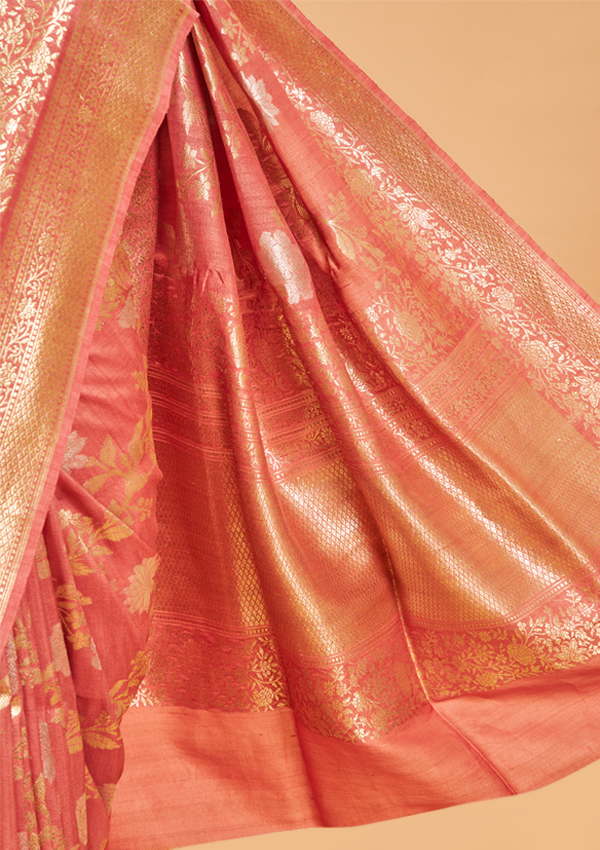 Peach Jaal Saree in Georgette Tussar