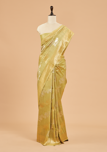 Pista Green Lehariya Saree in Georgette Tussar