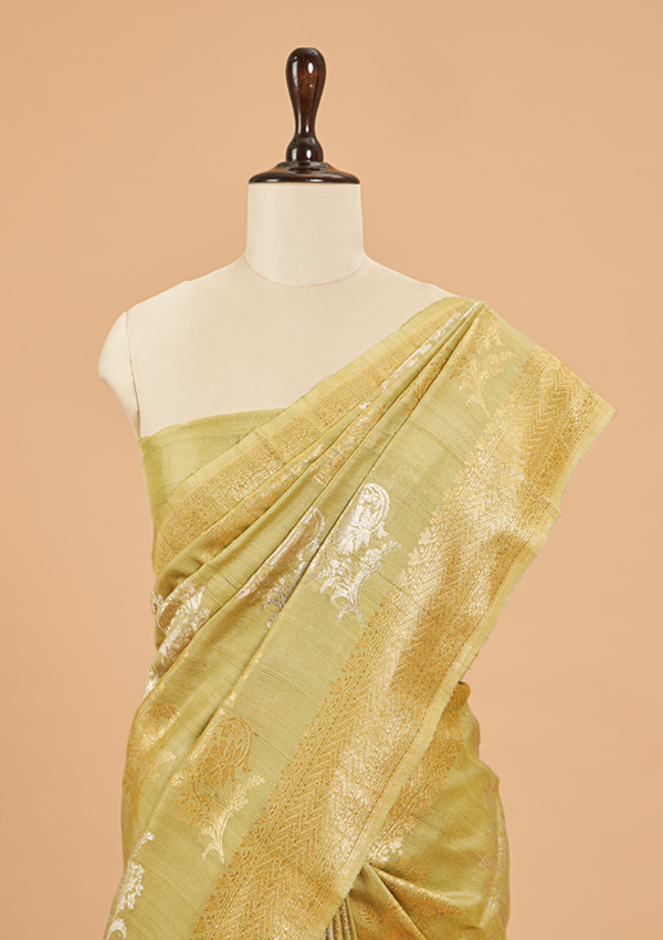 Pista Green Lehariya Saree in Georgette Tussar