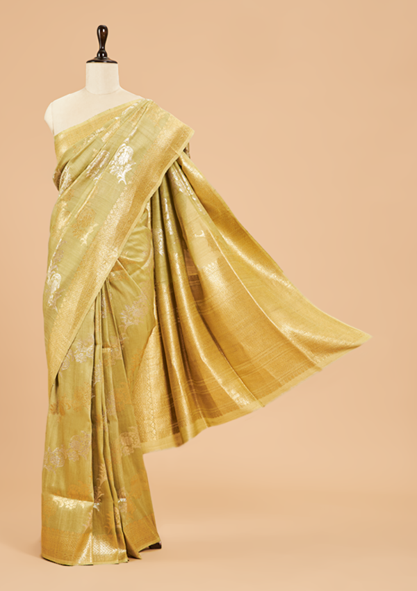 Pista Green Lehariya Saree in Georgette Tussar