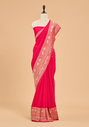 Rani Pink Plain Saree in Georgette