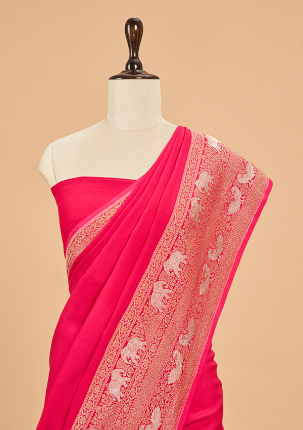 Rani Pink Plain Saree in Georgette