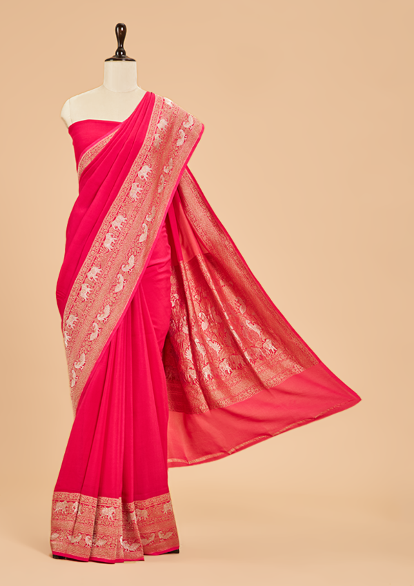 Rani Pink Plain Saree in Georgette