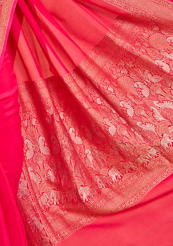 Rani Pink Plain Saree in Georgette