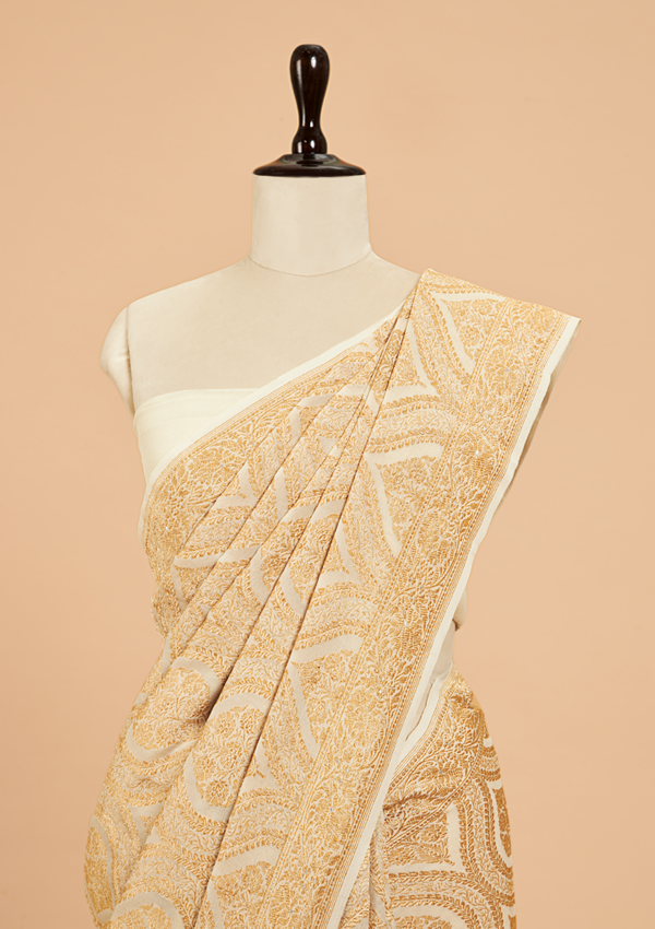 Off White Jaal Saree In Georgette