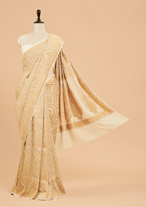 Off White Jaal Saree In Georgette