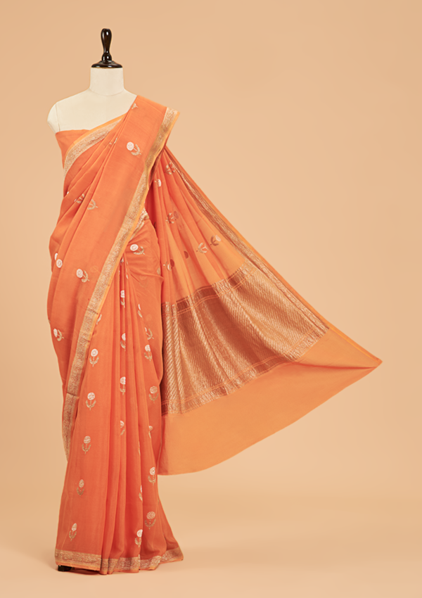 Orange Butta Saree In Georgette